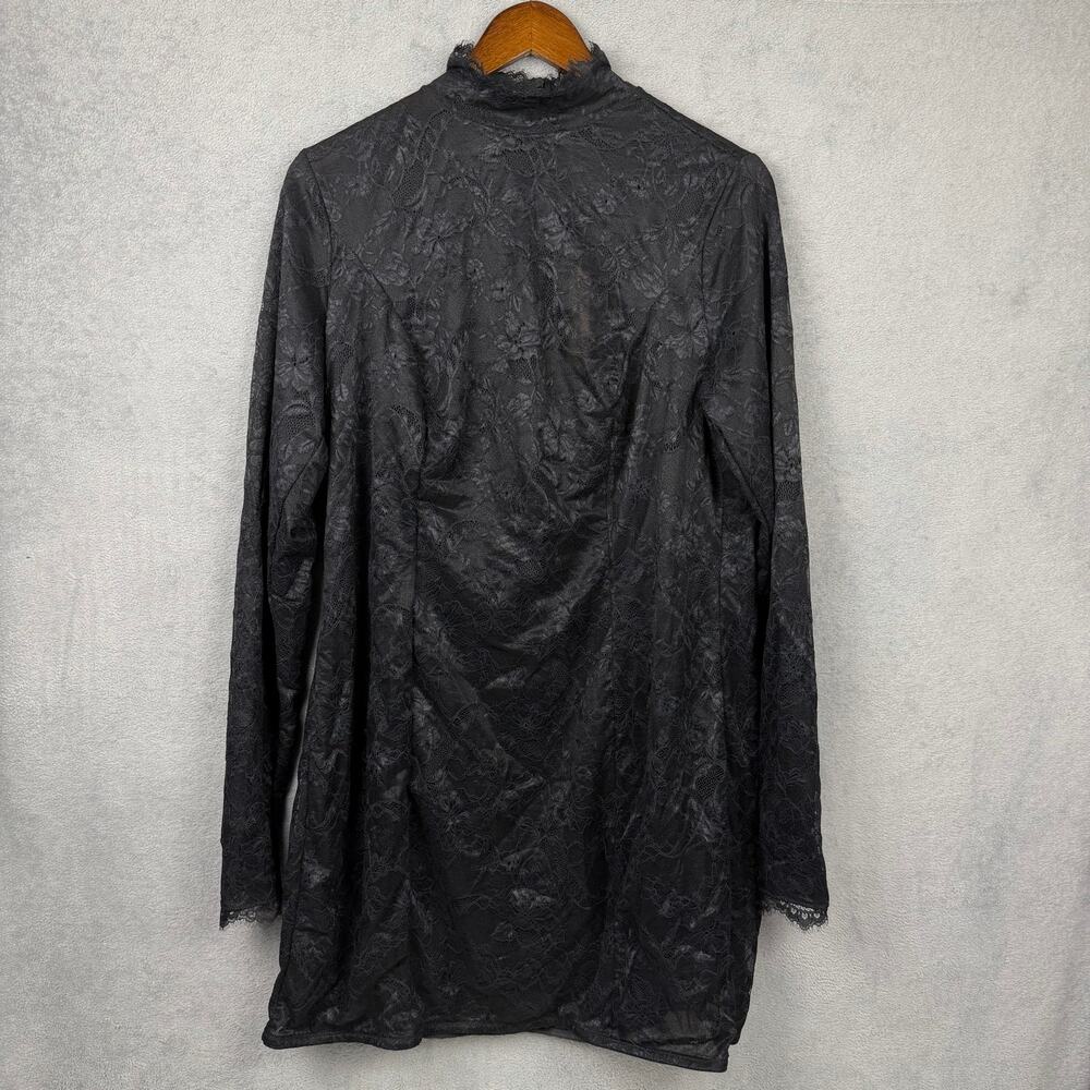 NWT SKIMS Bodycon Mini Dress Womens SZ 3X Black Lace High Neck Stretch Sheer